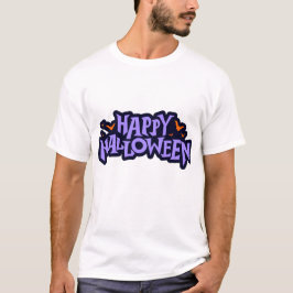 Bold Purple & Orange Happy Halloween Bats Graphic T-Shirt
