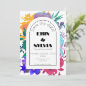 Bold Rainbow Floral Wedding Save The Date (Stehend Vorderseite)