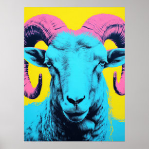 Bold Ram: Neon Pop Art Poster