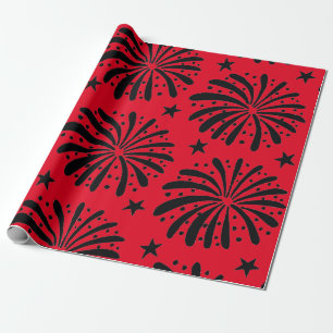 Bold Red and Black Floral Stars Weihnachten Geschenkpapier