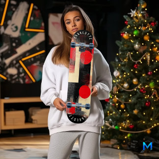 Bold Red and Black Minimalistisch Geometric Modern Skateboard