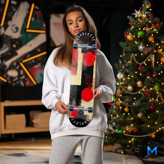 Bold Red and Black Minimalistisch Geometric Modern Skateboard