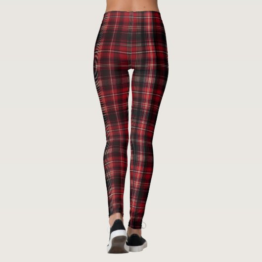 Bold Red and Black Tartan Plaid Leggings (Rückseite)