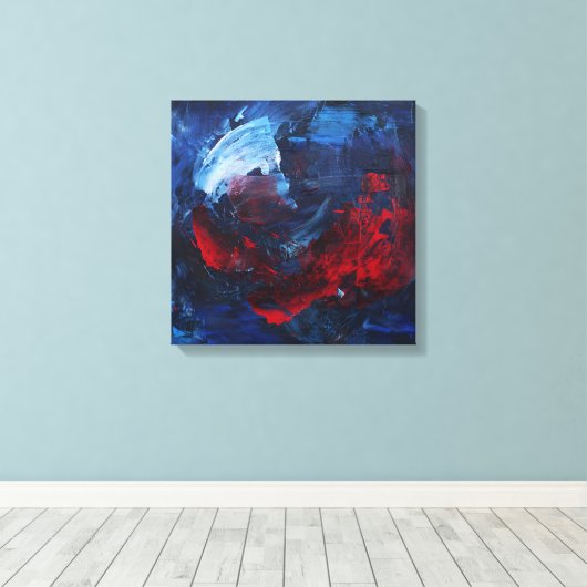 Bold Red and Blue Abstract Swirl Canvas Print Leinwanddruck (Insitu (Holzboden))