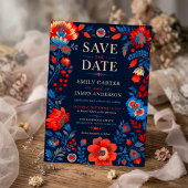 Bold Red and Blue Floral Save The Date