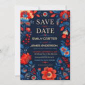 Bold Red and Blue Floral Save The Date (Vorderseite)