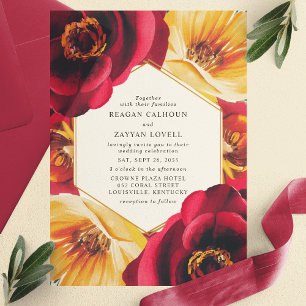 Bold Red and Yellow Floral Geometric Wedding Pergament Einladungen