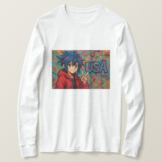 Bold Red Anime USA Graphic T-Shirt (Design vorne)