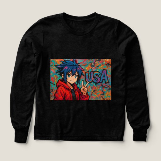 Bold Red Anime USA Graphic T-Shirt (Design Vorderseite)