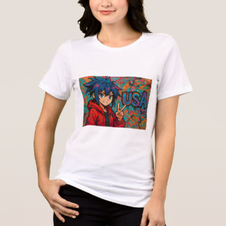 Bold Red Anime USA Graphic T-Shirt Tri-Blend Shirt