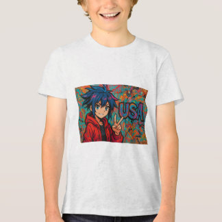 Bold Red Anime USA Graphic T-Shirt Tri-Blend Shirt
