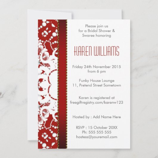 Bold Red Batik Liebe Herz Brautparty Einladung (Rückseite)