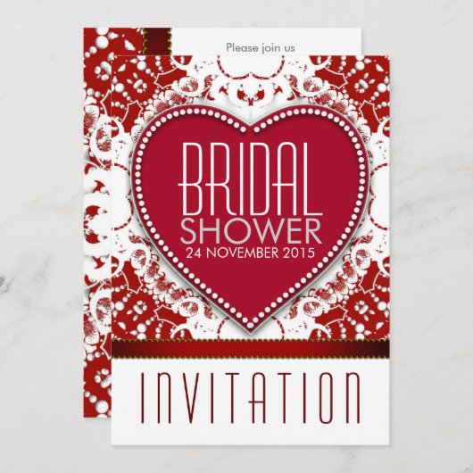 Bold Red Batik Liebe Herz Brautparty Einladung (Vorne/Hinten)