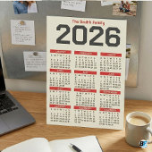 Bold Red Black Custom Family Name 2026 Caledar Magnetkarte