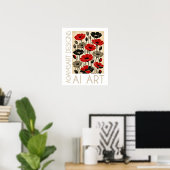Bold Red & Black Retro Poppies Floral Poster (Heimbüro)