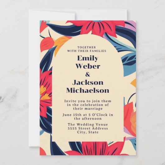 Bold Red Blue Blume Arch Wedding Einladung (Vorderseite)