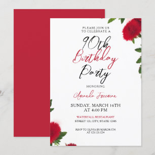 Bold Red Blume Feminine 90. Geburtstag Einladung