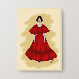 Bold Red Design with Contrasting Shoe Detail Button