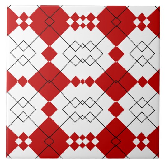 Bold Red Diamond Lattice Muster Fliese (Vorderseite)