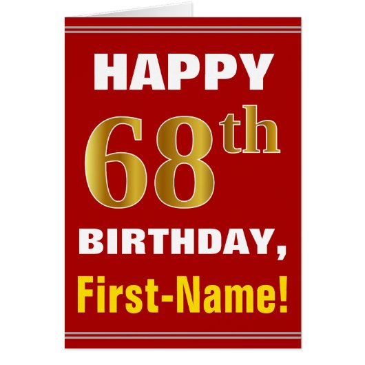 Bold, Red, Faux Gold 68th Birthday w/ Name Card (Vorne)