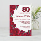 Bold Red Floral 80. Geburtstag Einladung (Stehend Vorderseite)