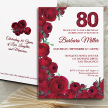 Bold Red Floral 80. Geburtstag