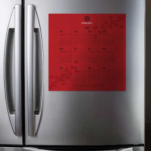 Bold Red Floral Calendar Magnetkarte