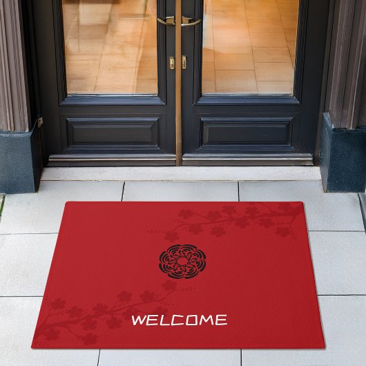 Bold Red Floral Fußmatte