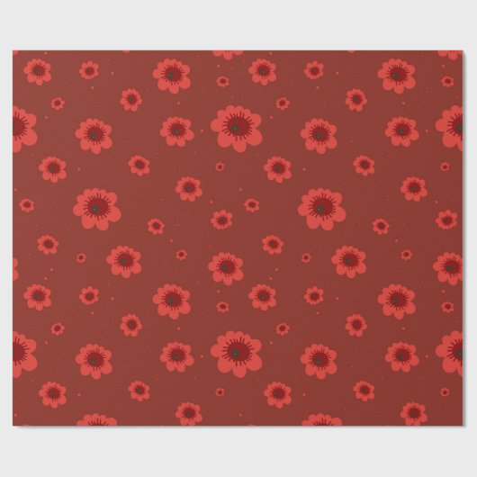 Bold Red Floral Retro Geschenkpapier (Flach)