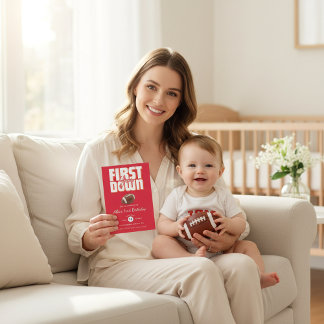 Bold Red Football First Birthday Party Invite Einladung