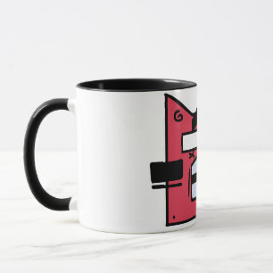 Bold Red Geometric Cat Tasse - Quirky Cartoon Styl