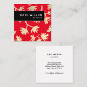 Bold Red Gold Artistic Floral Pattern Quadratische Visitenkarte (Vorne/Hinten)