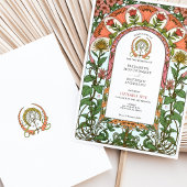 Bold Red & Golden Florals Art Nouveau Wedding Einladung