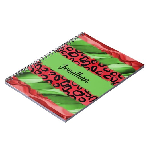 Bold Red & Green Animal Print Personalized Notizblock (Linke Seite)