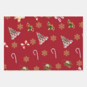 Bold Red Green Gold Weihnachtsschmuck Geschenkpapier Set (Vorderseite 2)