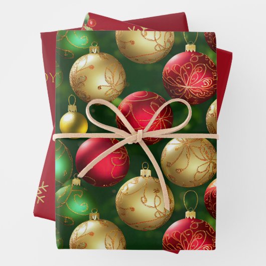 Bold Red Green Gold Weihnachtsschmuck Geschenkpapier Set (Beispiel)