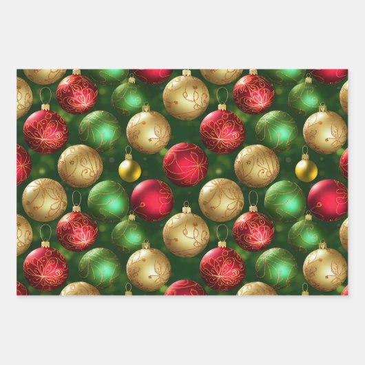 Bold Red Green Gold Weihnachtsschmuck Geschenkpapier Set (Vorderseite)