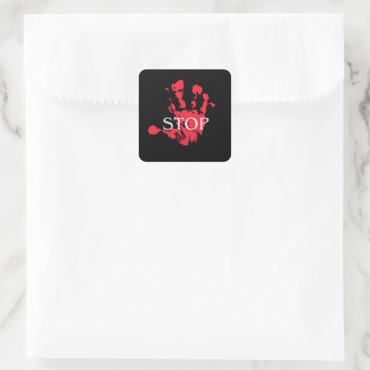 Bold Red Handprint "STOP" Warning Symbol – Activis Quadratischer Aufkleber (Tasche)