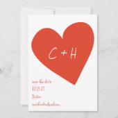 Bold Red Heart Liebe Paares Initialen Save the Dat Einladung (Vorderseite)