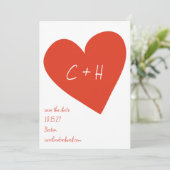 Bold Red Heart Liebe Paares Initialen Save the Dat Einladung (Stehend Vorderseite)