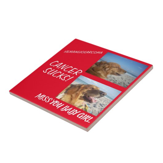 Bold Red Hemangiosarcoma Dog Cancer Tribute Fliese (Seite)