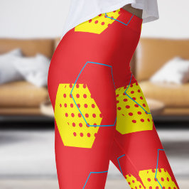 Bold Red Honey Harvest Pattern Leggings