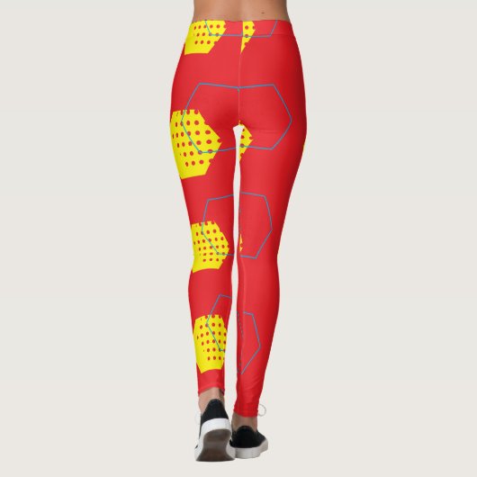 Bold Red Honey Harvest Pattern Leggings (Rückseite)