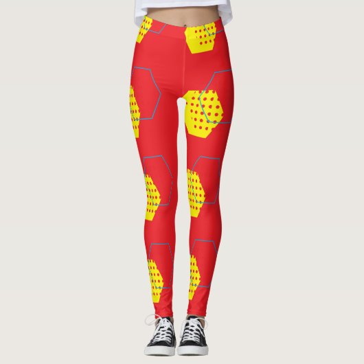 Bold Red Honey Harvest Pattern Leggings (Vorderseite)