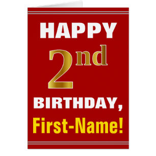Bold, Red, Imitats Gold 2. Geburtstag mit Name Car