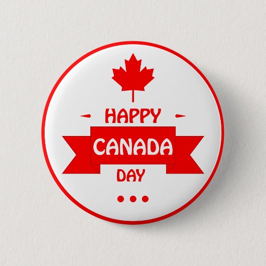 Bold Red Maple Leaf Happy Canada Day Button (Vorderseite)