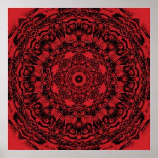 Bold Red Mechanical Abstrakt Mandala Art Poster (Vorne)