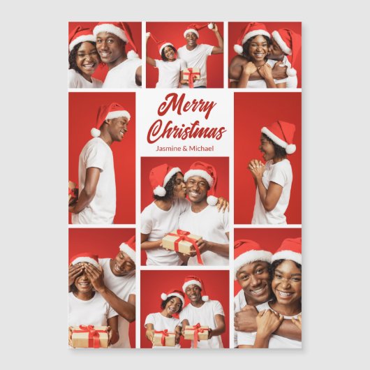 Bold Red Merry Christmas Photo Collage Magnet Card (Vorderseite)