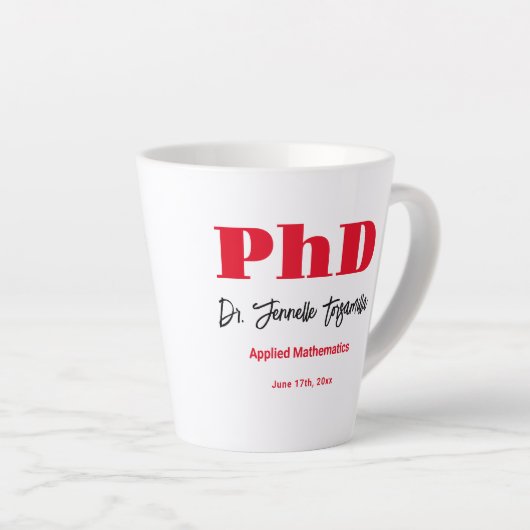 Bold Red Name PhD Abschluss Milchtasse (Rechte Ecke)