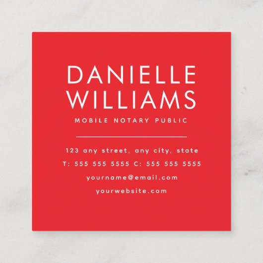 Bold Red Notary Public QR Code Fun Quadratische Visitenkarte (Rückseite)